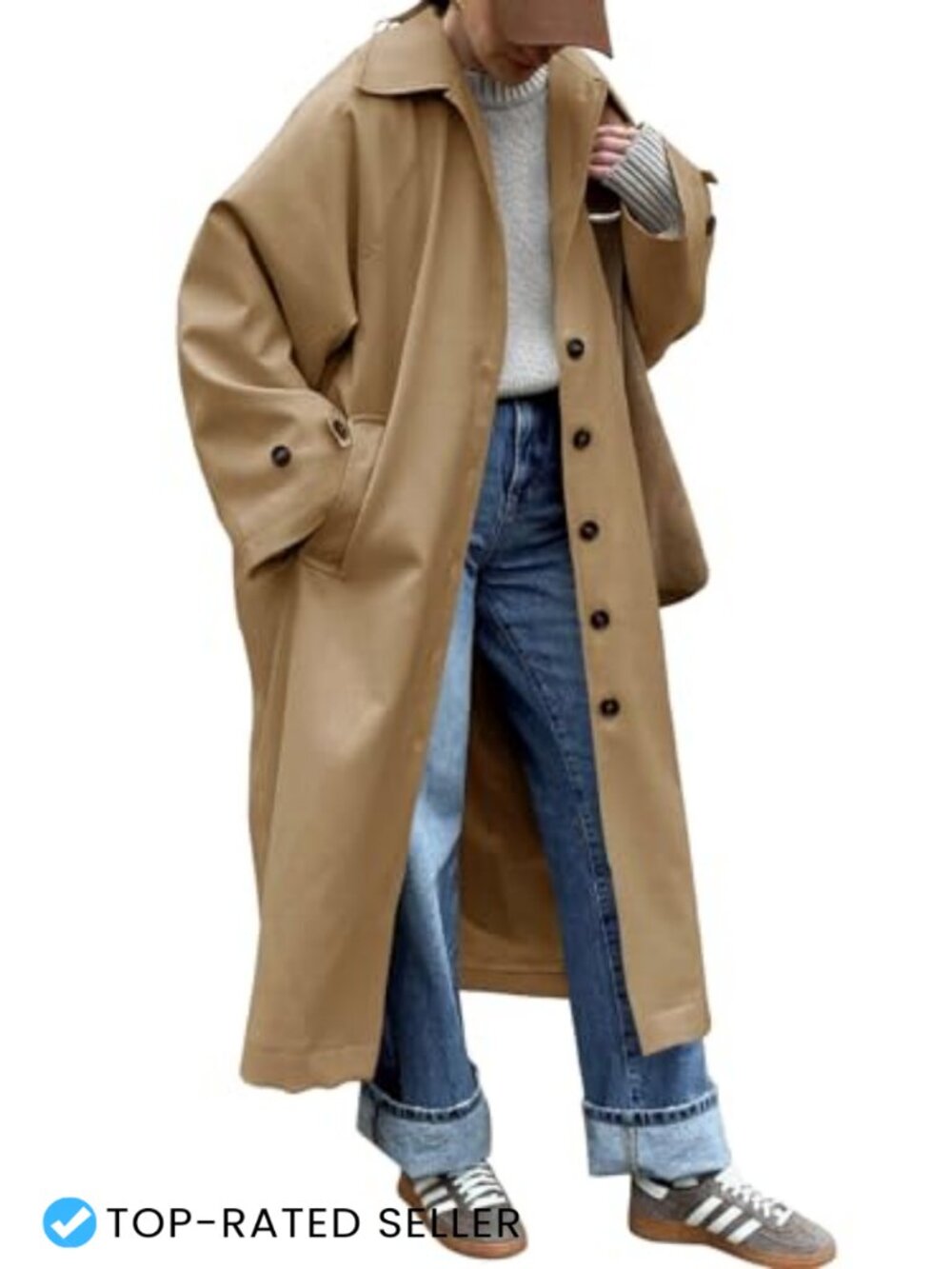 Womens Trench Coat Single Breasted Oversized 100% Polyester Windproof Classic